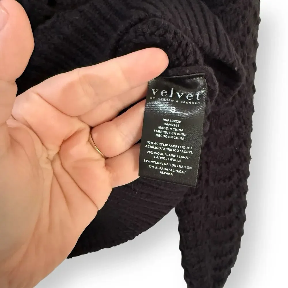 Velvet by Graham & Spencer Alpaca Wool Open Knit Sweater S Black Textured